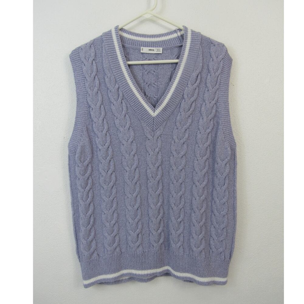 MNG Small Cable-Knit Sweater Vest Lilac Light Purple Preppy MANGO V Neck